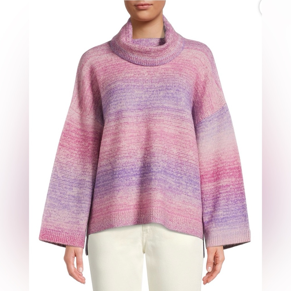 Time and Tru Pink/Purple Ombre Cowl Neck Pull Over Midweight Sweater